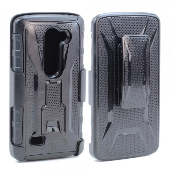 Wholesale LG Leon C40 Tribute 2 Armor Holster Combo Belt Clip Case (Black)